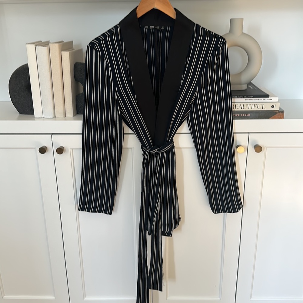 Zara dark navy/cream stripe kimono cardigan wrap size M